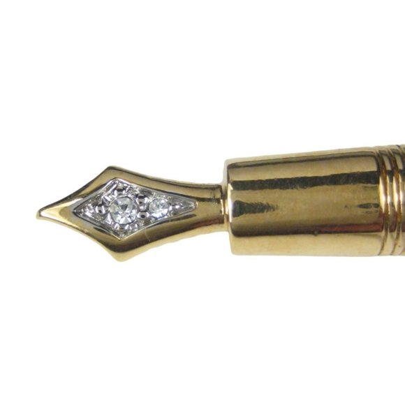 Carolee FAUX Fountain Pen Brooch 3.3 inch Pin Rhinestones Jewelry Goldtone - Picture 2 of 7
